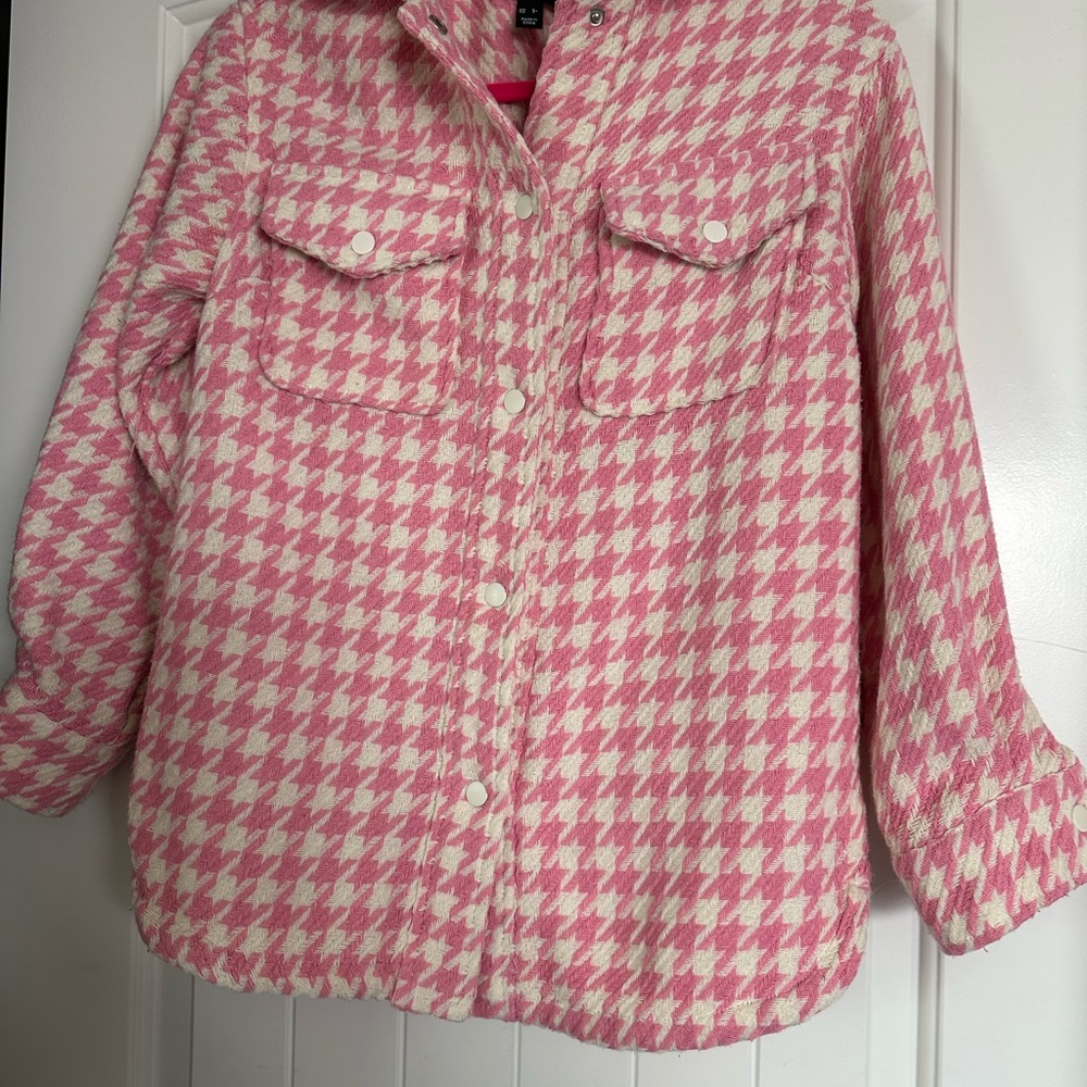 New Look Pink and White Houndstooth Blazer